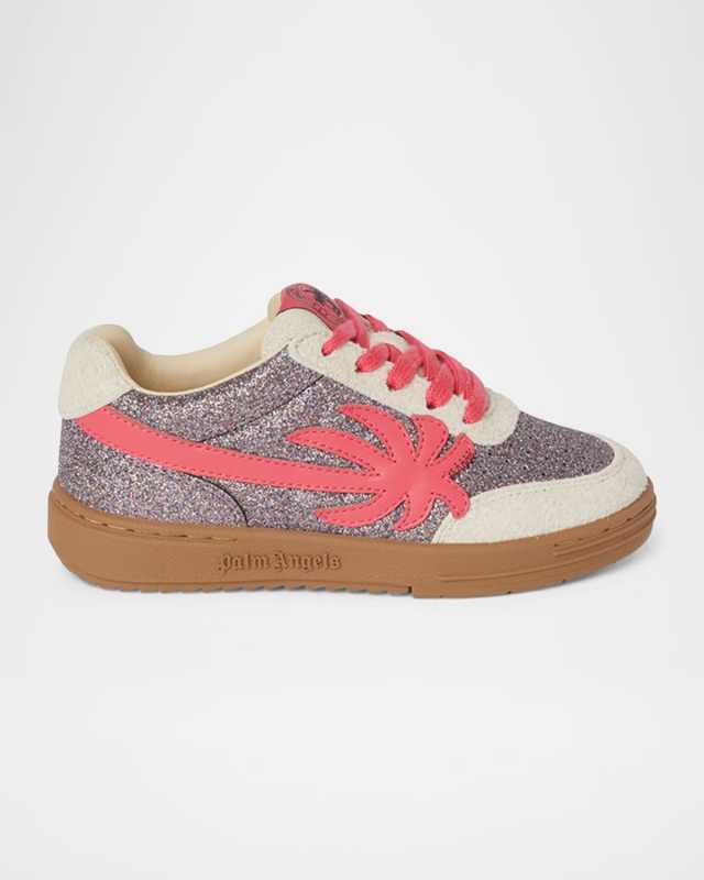 Girl's Palm Beach University Low-Top Glitter Leather Sneakers, Toddler/Kids